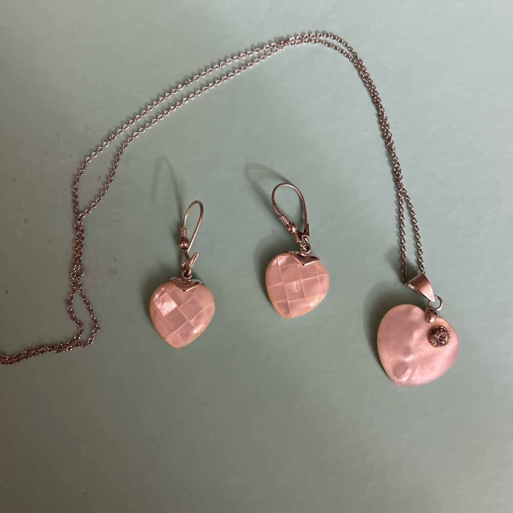 Elegant mother of Pearl Heart Pendant and Earring Set